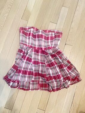 Free People Red Plaid Strapless top